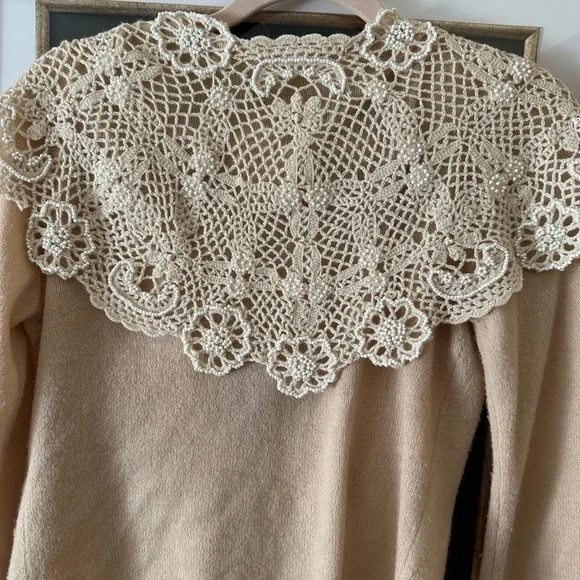 Moth Beige Cardigan with Floral Lace - Picture 2 of 6